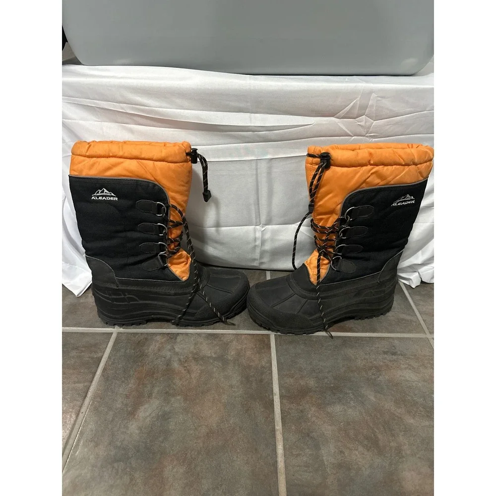 Aleader Mens Insulated Winter Snow Boots Black Orange Thinsulate Size 10